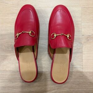 Gucci Red Leather Mules with Gold Accents